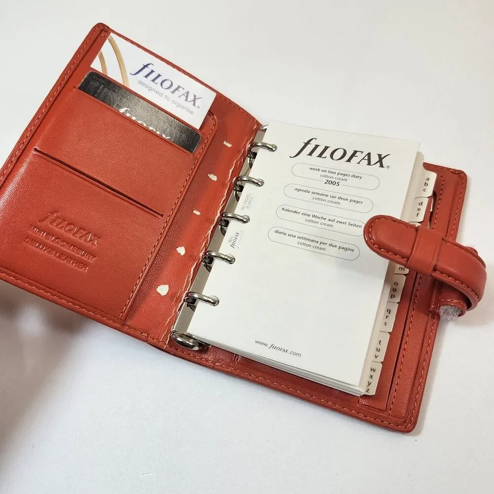 Filofax Mini Bloomsbury Organizer Deluxe Leather Orange Address Book Planner